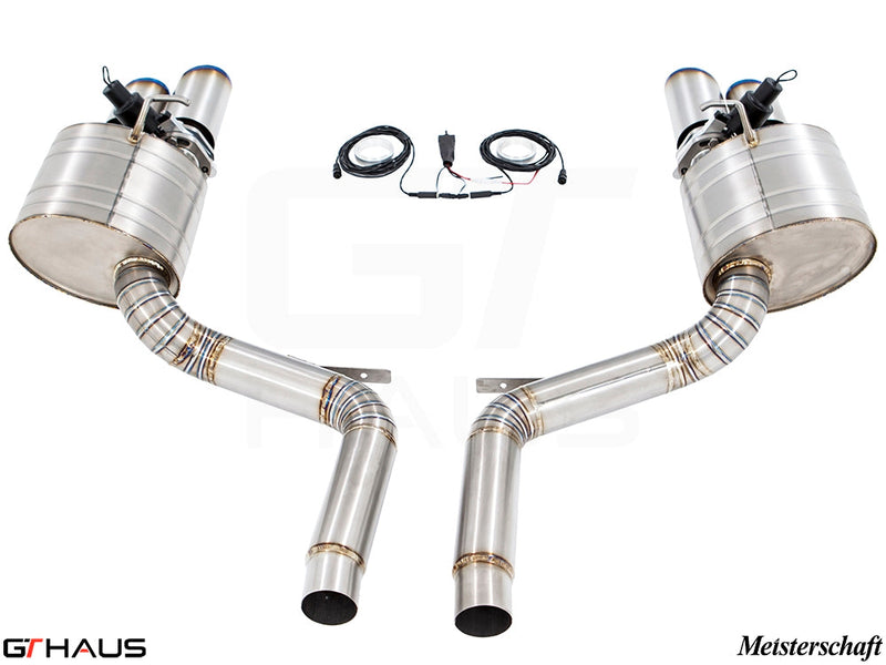 Premium exhaust system for Porsche Panamera 970 V8 Executive model, featuring stainless steel construction and electronic valve control.