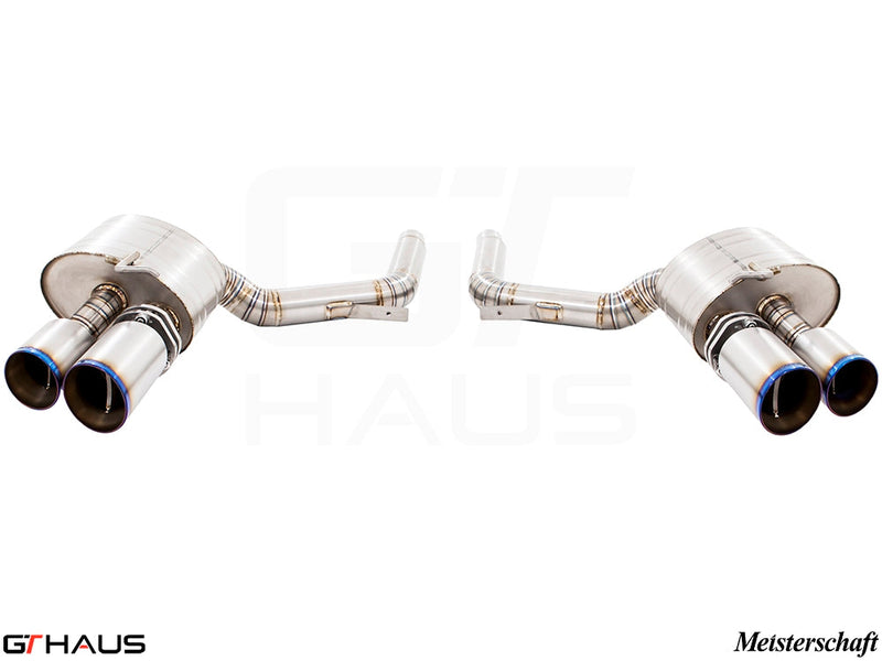 Premium exhaust system for Porsche Panamera 970 V8 models, featuring dual tips and stainless steel construction.
