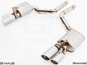 Premium exhaust system for Porsche Panamera Sedan 970 model V8, featuring dual tips and high-quality stainless steel construction.