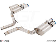 Premium Meisterschaft exhaust system for Porsche Panamera 970 V8 models, featuring stainless steel construction and dual tips.