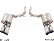 Premium performance exhaust system for Porsche Panamera 970 V8 models, featuring stainless steel construction and dual tips.