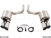 Premium exhaust system for Porsche Panamera 970 V8 models, featuring dual tips and electronic valve control.