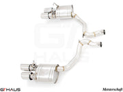 Premium performance exhaust system for Porsche Panamera 971 V8 models, featuring stainless steel construction and dual tips.