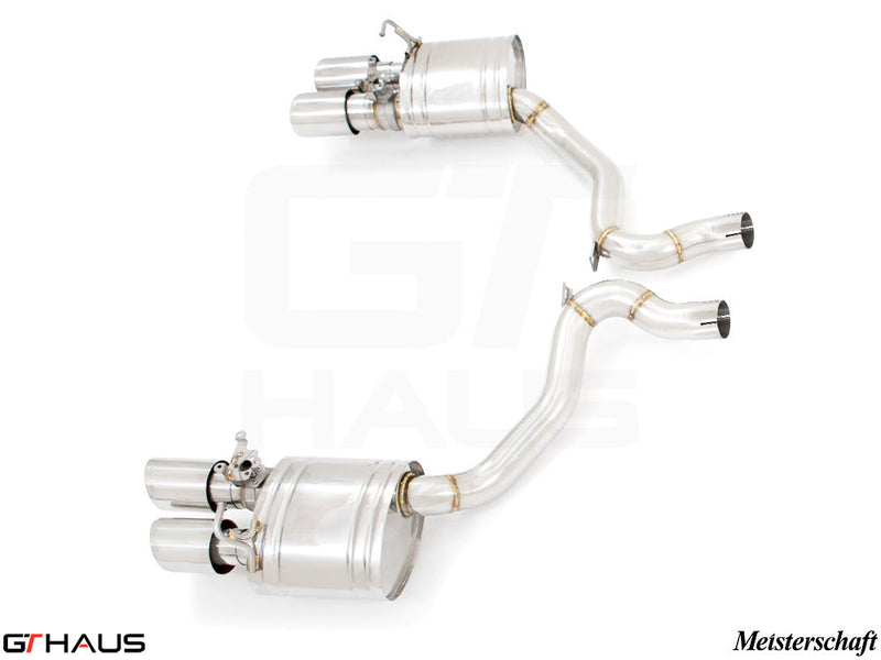 Premium performance exhaust system for Porsche Panamera 971 V8 models, featuring stainless steel construction and dual tips.