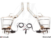 Premium exhaust system for Rolls Royce Dawn V12 Bi-turbo Coupe, featuring polished stainless steel construction and electronic valve control.