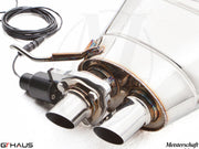 Premium exhaust system for Rolls Royce Dawn V12 Bi-turbo, featuring dual polished tips and electronic valve control.