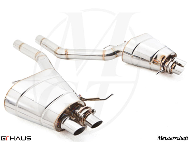 Premium performance exhaust system for Rolls Royce Ghost V12 Bi-turbo sedan, featuring polished stainless steel construction.