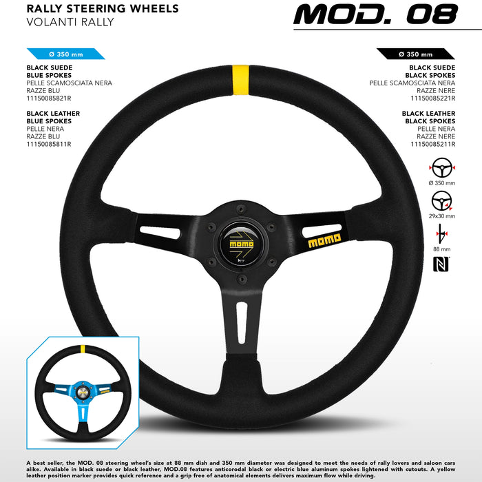 MOMO MOD.08 330 Diam 88 Dish Blk Leather Blk Spokes 1 Stripe