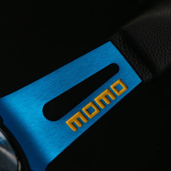 MOMO MOD.08 330 Diam 88 Dish Blk Leather Blue Spokes 1 Stripe