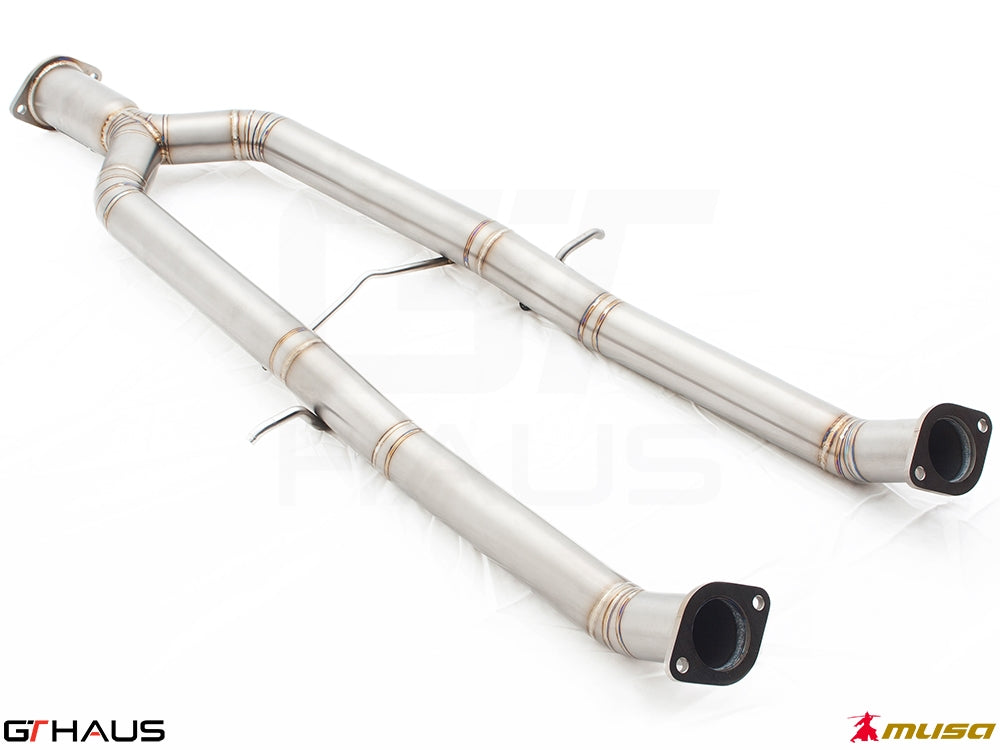 Straight cat-back mid pipe section for Infiniti G37, G37S, and Q40 Sedan, designed for GTS models, featuring stainless steel construction.