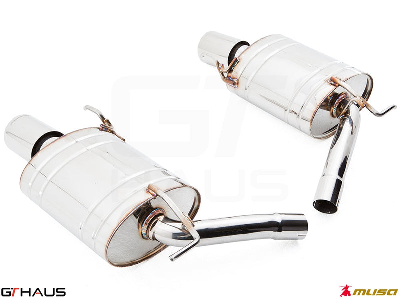 Premium performance exhaust system for Infiniti G37, G37S, and Q40 Sedan, featuring polished stainless steel construction.