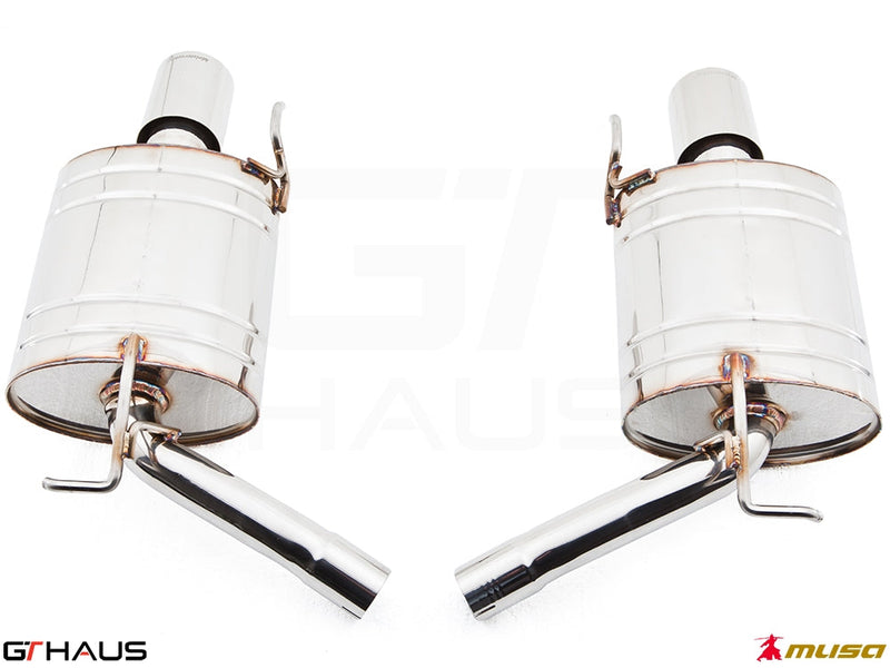 Premium performance exhaust system for Infiniti G37, G37S, and Q40 Sedan, featuring polished stainless steel construction.
