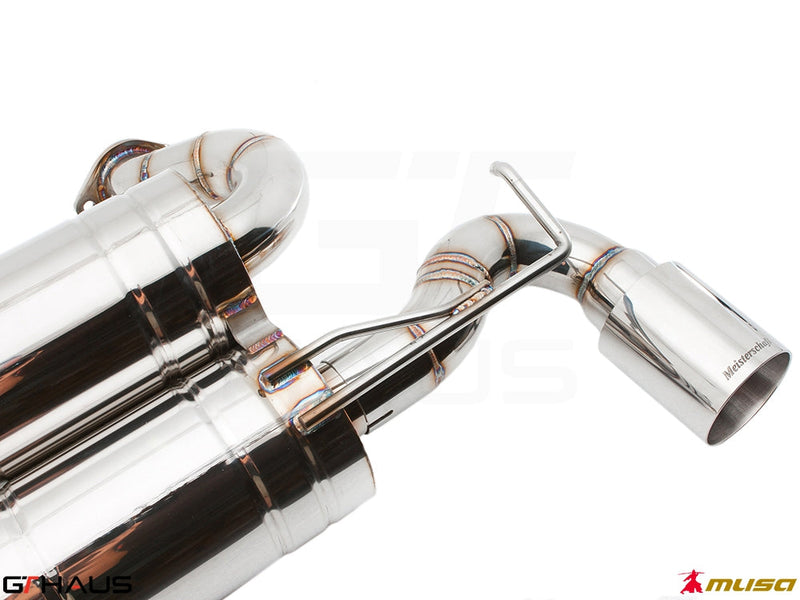Premium exhaust system for Infiniti G37, G37S, Cabrio, and Q60 Coupe, featuring polished stainless steel construction.
