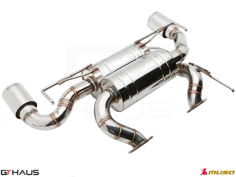 Premium performance exhaust system for Infiniti G37, G37S Coupe, Cabrio, and Q60 Coupe, featuring stainless steel construction.