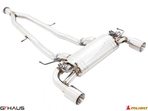Premium performance exhaust system for Infiniti G37, G37S Coupe, Cabrio, and Q60 Coupe, featuring stainless steel construction.