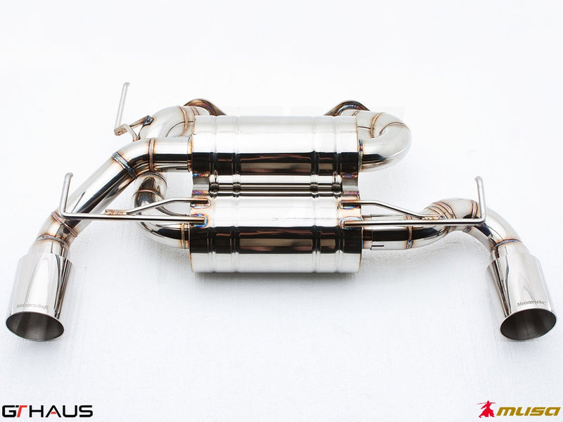 Premium exhaust system for Infiniti G37, G37S Coupe, Cabrio, and Q60 Coupe, featuring stainless steel construction and dual tips.