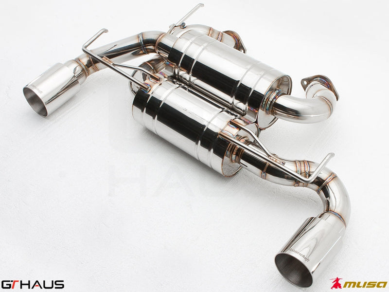 Premium performance exhaust system for Infiniti G37, G37S Coupe, Cabrio, and Q60 Coupe, featuring stainless steel construction.
