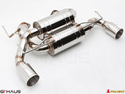 Premium performance exhaust system for Infiniti G37, G37S Coupe, Cabrio, and Q60 Coupe, featuring polished stainless steel construction.