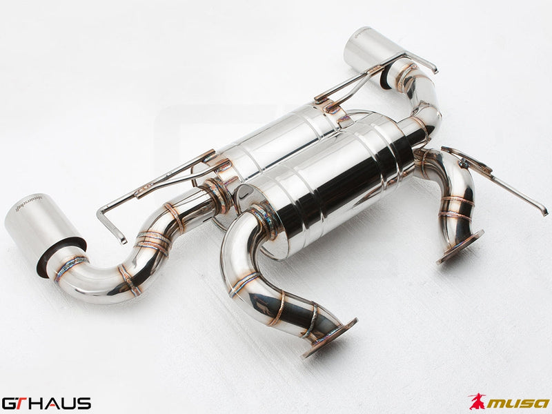 Premium performance exhaust system for Infiniti G37, G37S Coupe, Cabrio, and Q60 Coupe, featuring stainless steel construction.