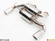 Premium performance exhaust system for Infiniti G37/Q60 Coupe, featuring polished stainless steel construction and dual tips.