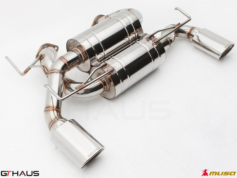 Premium performance exhaust system for Infiniti G37, G37S Coupe, Cabrio, and Q60 Coupe, featuring stainless steel construction.