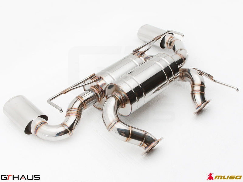 Premium performance exhaust system for Infiniti G37, G37S Coupe, Cabrio, and Q60 Coupe, featuring stainless steel construction.