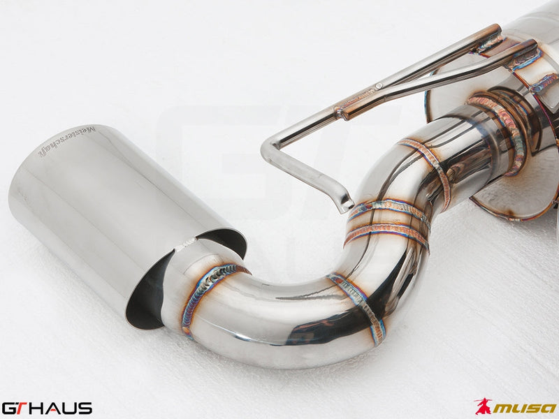 Premium stainless steel exhaust system for Infiniti G37 and Q60 Coupe, featuring precision welding and a polished tip.
