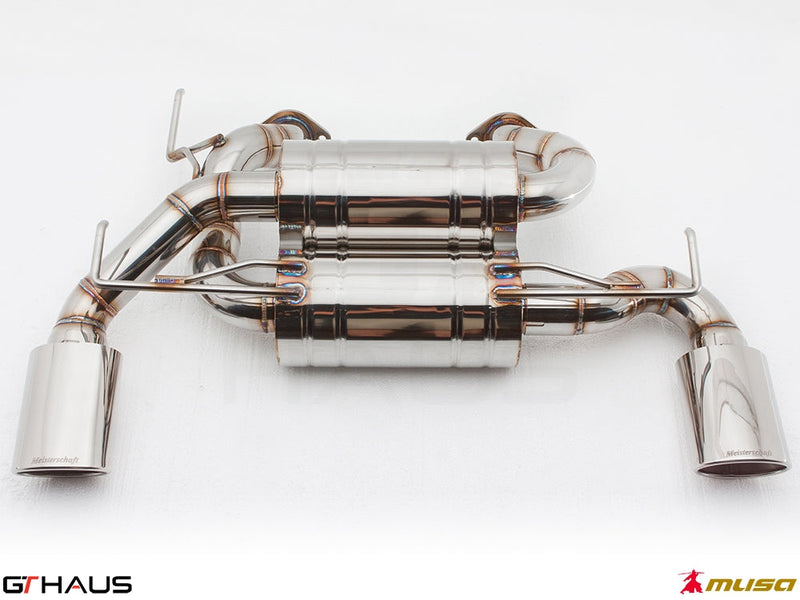 Premium performance exhaust system for Infiniti G37, G37S Coupe, Cabrio, and Q60 Coupe, featuring stainless steel construction.