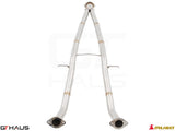 Straight cat-back mid pipe section for Infiniti Q50 Sedan 3.0 V6 Turbo, designed for GT/GT2/GTS models, showcasing stainless steel construction.