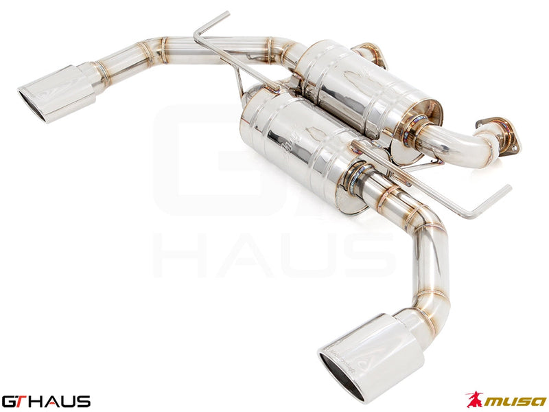 Premium performance exhaust system for Infiniti Q50 Sedan 3.0 V6 Turbo, featuring polished stainless steel construction.