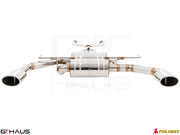 Premium performance exhaust system for Infiniti Q50 Sedan 3.0 V6 Turbo, featuring polished stainless steel and dual tips.