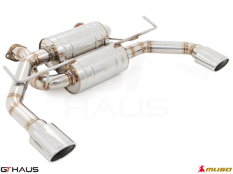 Premium performance exhaust system for Infiniti Q50 Sedan 3.7L V6 VVEL, featuring stainless steel construction and dual tips.