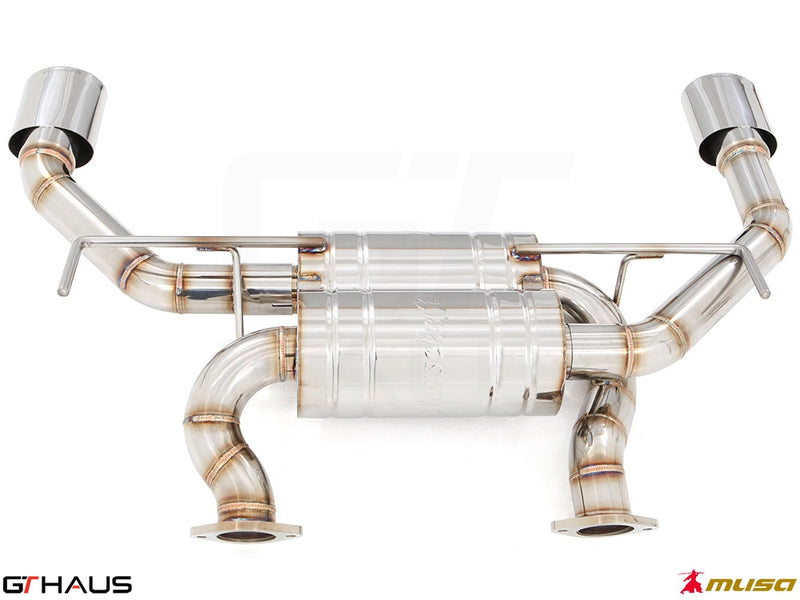 Premium performance exhaust system for Infiniti Q50 Sedan 3.7L V6 VVEL, featuring stainless steel construction and dual tips.