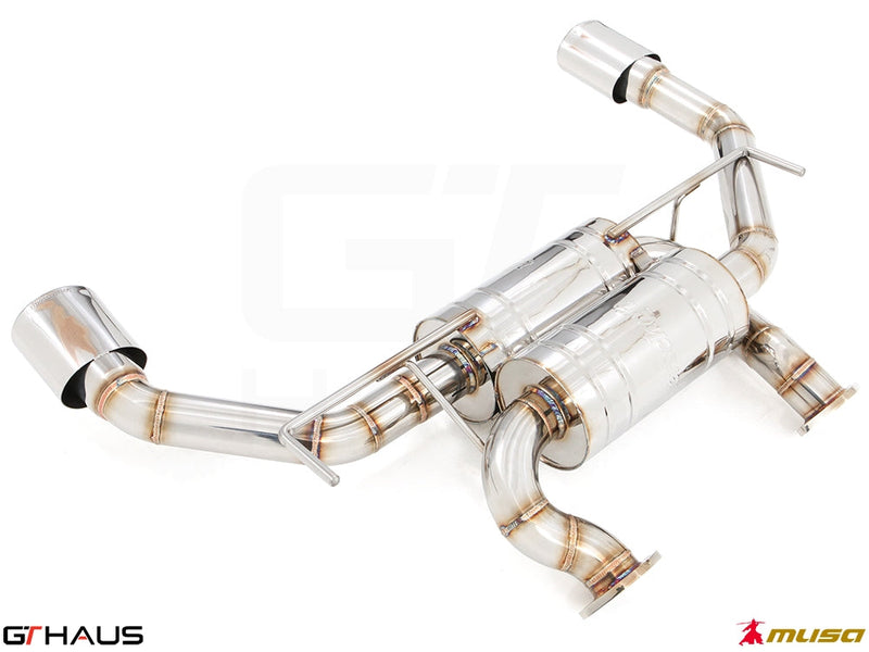 Premium performance exhaust system for Infiniti Q50 Sedan 3.7L V6 VVEL, featuring stainless steel construction and dual tips.