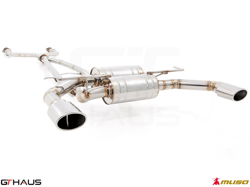 Premium performance exhaust system for Infiniti Q50 Sedan 3.7L V6 VVEL, featuring stainless steel construction and enhanced sound.