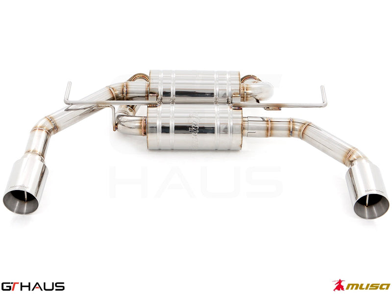 Premium performance exhaust system for Infiniti Q50 Sedan 3.7L V6 VVEL, featuring stainless steel construction and dual tips.
