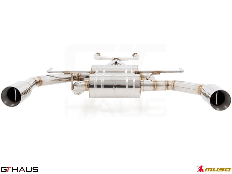 Premium performance exhaust system for Infiniti Q60 Coupe 3.0 V6 Turbo RS400, featuring stainless steel construction and dual tips.