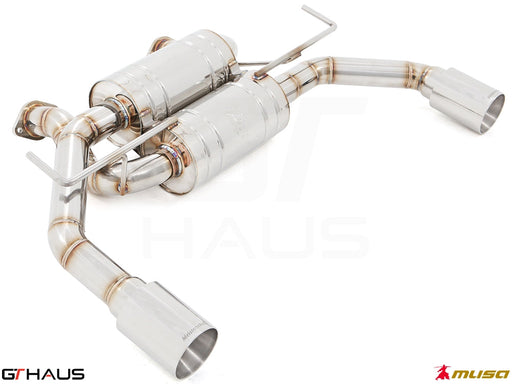 Premium performance exhaust system for Infiniti Q60 Coupe 3.0 V6 Turbo, featuring stainless steel construction and dual tips.