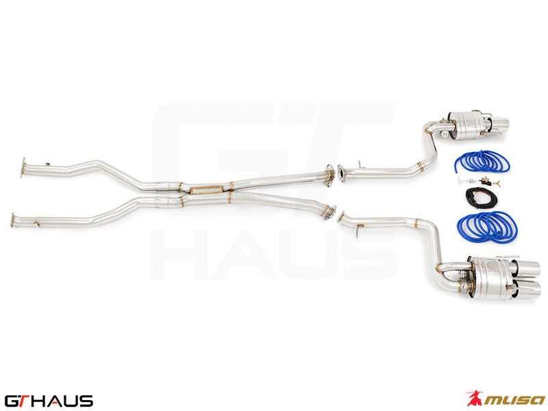 Premium performance exhaust system for Lexus GS-F (V8) 2012+, featuring stainless steel construction and electronic valve control.