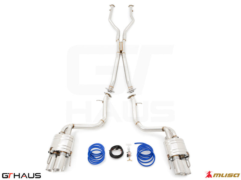 Premium performance exhaust system for Lexus GS-F (V8) 2012+, featuring stainless steel construction and electronic valve control.