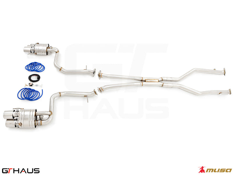 Premium performance exhaust system for Lexus GS-F (V8) 2012+, featuring stainless steel construction and electronic valve control.