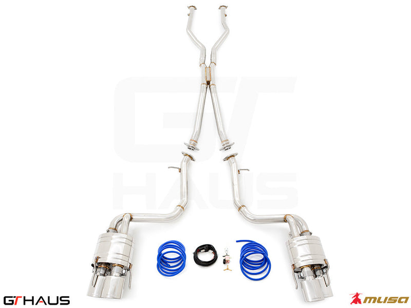 Premium performance exhaust system for Lexus GS-F (V8) 2012+, featuring stainless steel construction and electronic valve control.