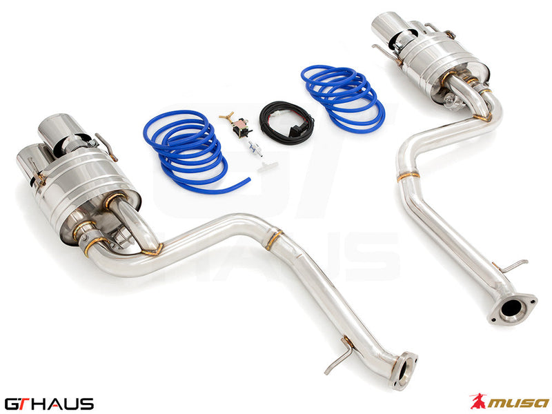 Premium performance exhaust system for Lexus GS-F (V8) 2012+, featuring stainless steel construction and electronic valve control.