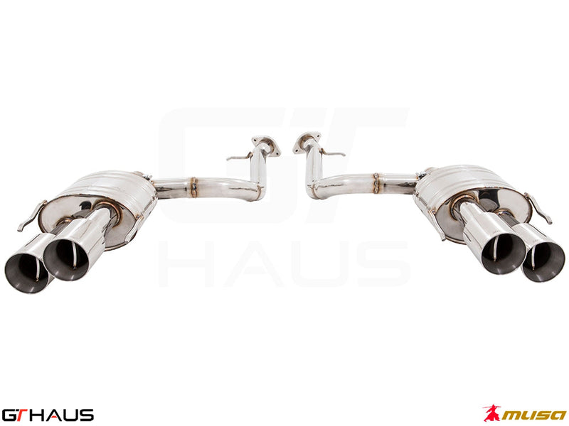 Premium stainless steel exhaust system for Lexus GS-F V8 (2012+) with dual polished tips for enhanced performance.