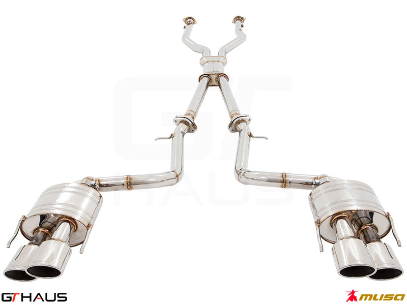 Premium performance exhaust system for Lexus GS-F (V8) 2012+, featuring T304 stainless steel construction and dual tips.