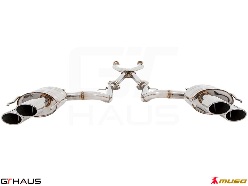 Premium performance exhaust system for Lexus GS-F (V8) 2012+, featuring dual quad tips and high-quality stainless steel construction.