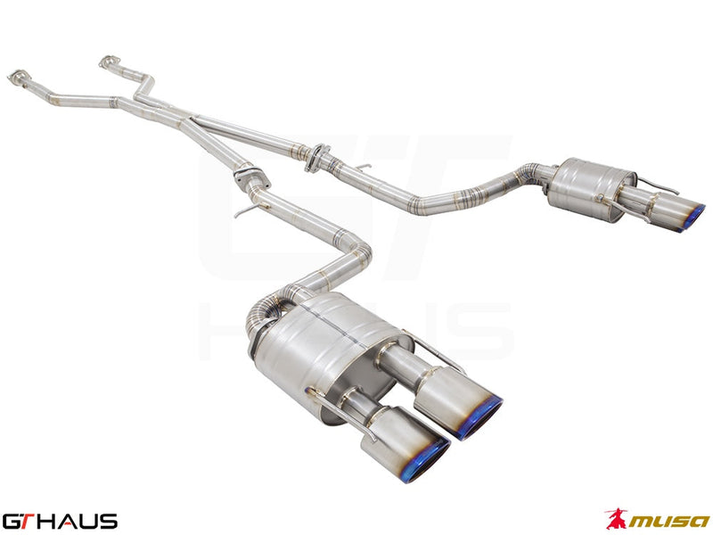 Premium performance exhaust system for Lexus GS-F (V8) 2012+, featuring stainless steel construction and dual tips.