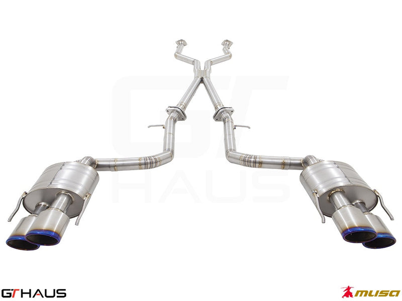 Premium performance exhaust system for Lexus GS-F V8 (2012+) featuring stainless steel construction and dual tips.