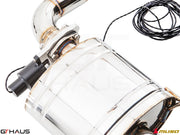 Premium exhaust system for Lexus GS 350 F-Sport (2012+) featuring electronic valve control and polished stainless steel finish.