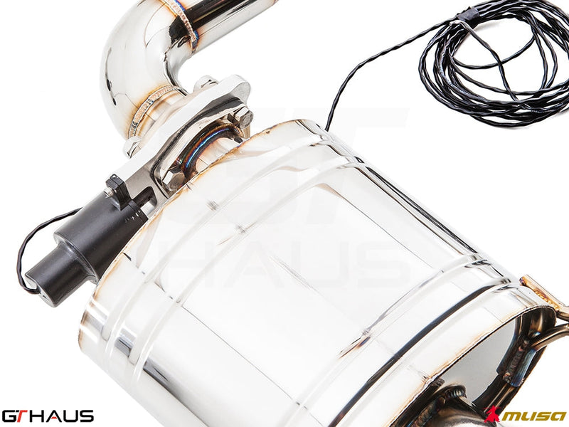 Premium exhaust system for Lexus GS 350 F-Sport (2012+) featuring electronic valve control and polished stainless steel finish.